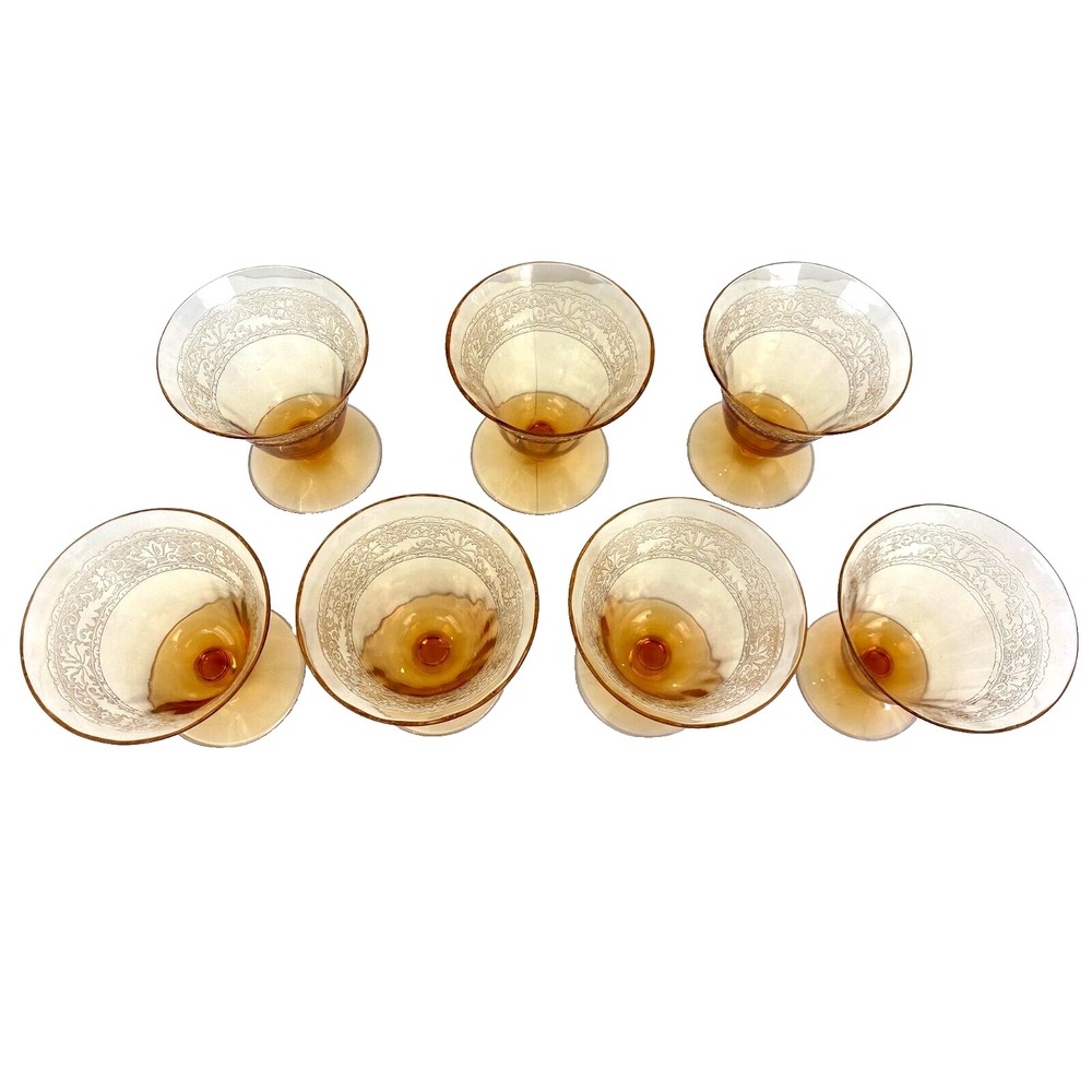 Fostoria Royal Amber Cordial Glasses 3.5" Tall Set of 7 Champagne Glasses Lovely - Picture 6 of 12